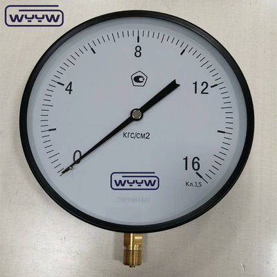 250MM βαρέος σωλήνας Bourdon υψηλής ακρίβειας μετρητής πίεσης κίνηση 16Kgf/cm2