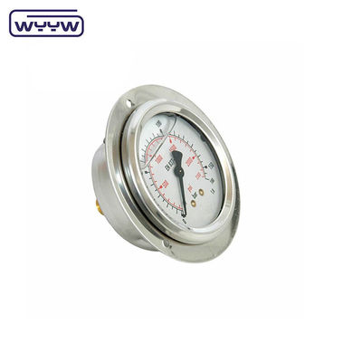 Έγκριση CE 63mm EN837-1 διπλή κλίμακα μετρητή πίεσης γεμάτη με ελαιόλαδο γλυκερίνης με μπροστινή φλάντσα
