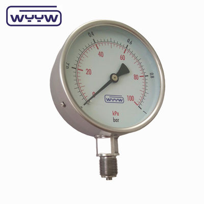 Y-100H δεν χρησιμοποιούν λάδι οξυγόνο 100mm υψηλής ακρίβειας κάτω M20X1.5 G1/2&quot; στεγνό όλα από ανοξείδωτο χάλυβα μετρητή πίεσης
