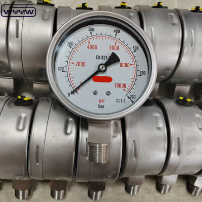 Μανόμετρο δακτυλίου στεφάνης γεμάτο με σιλικόνη και γλυκερίνη, με κλίμακα 100mm και κάτω τοποθέτηση για βιομηχανικές εφαρμογές